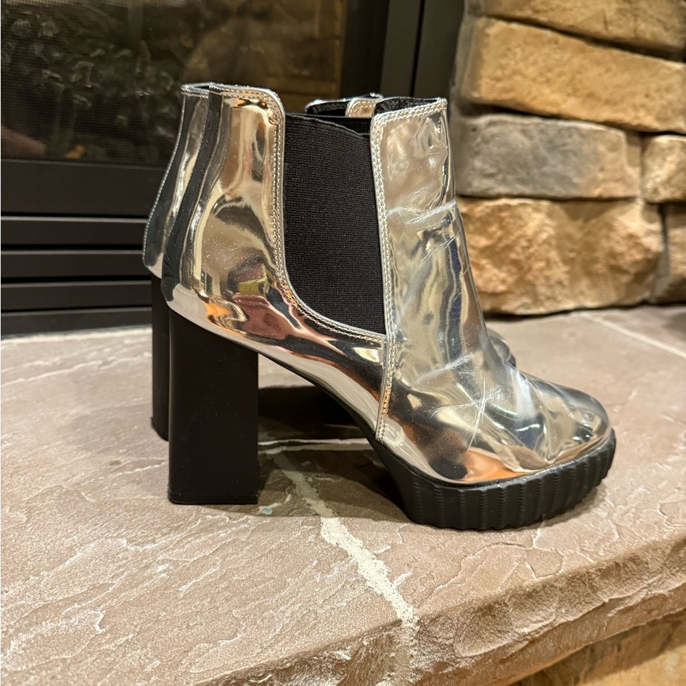 Silver Block Heel Ankle Boots - Picture 3 of 3